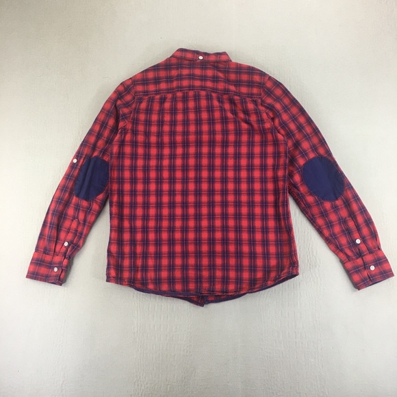 Epic Threads Shirt Junions Size Large Elbow Patches Red Plaid Button Up Outdoor - Picture 14 of 16